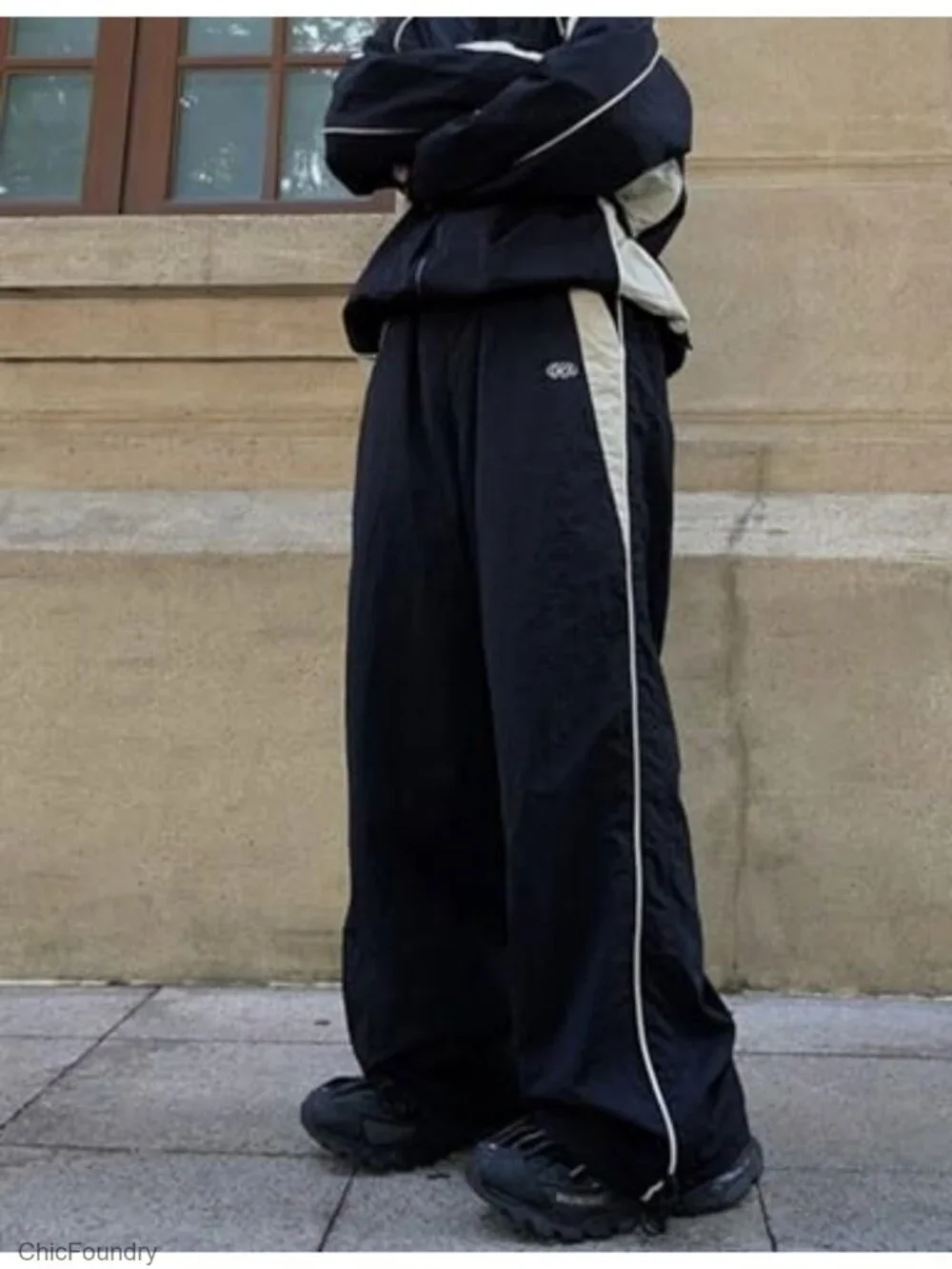 Mens Straight Leg Baggy Sweatpants Y2K Parachute Joggers Drawstring Track Pants